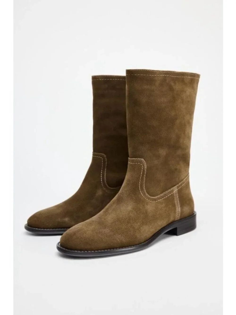 Zara Women Leather Ankle Boots EU 40 US 9 Khaki Brown Suede 2152/510 NWOB